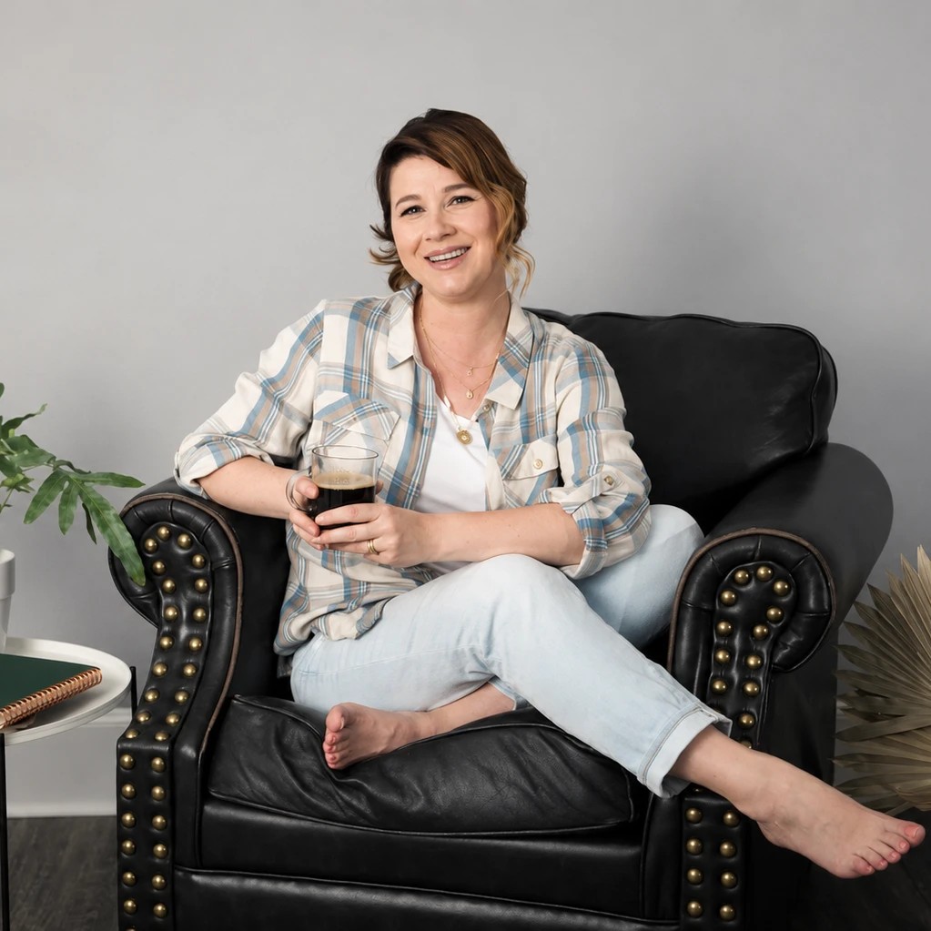 Katerina at home in her studio chair
